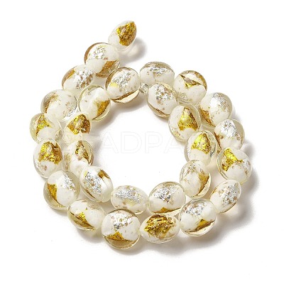Handmade Gold Foil and Silver Foil Lampwork Flat Round Beads FOIL-C001-02G-1