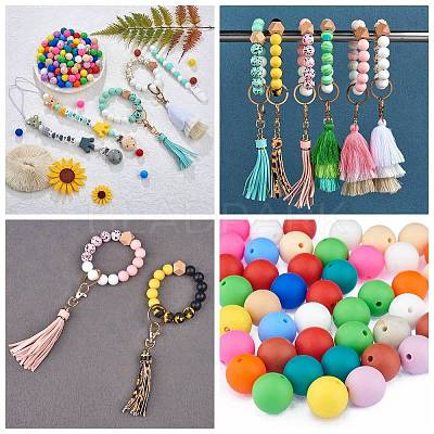 100Pcs Silicone Beads Round Rubber Bead 15MM Loose Spacer Beads for DIY Supplies Jewelry Keychain Making JX440A-1