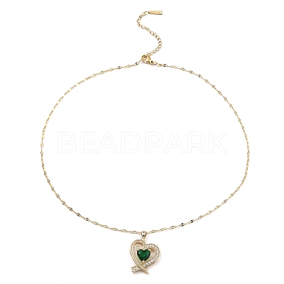 Heart Light Gold Brass Micro Pave Cubic Zirconia Pendant Necklaces NJEW-E105-09KCG-04-1