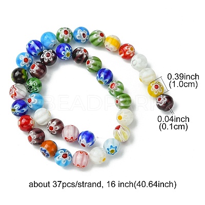 Handmade Millefiori Glass Round Bead Strands LAMP-YW0001-18B-1