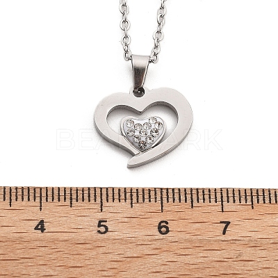 304 Stainless Steel Crystal Rhinestone Heart Pendant Cable Chain Necklaces for Women LS-NJEW-Z056-01D-P-1