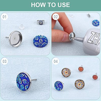 100Pcs Flat Round Stainless Steel Stud Earring Settings STAS-SP0001-61C-P-1