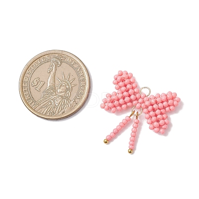 Glass Seed Beaded Bowknot Pendants PALLOY-MZ01055-02-1