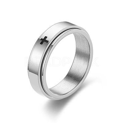 Cross Pattern 304 Stainless Steel Rotatable Finger Rings FS-WGAA8E6-04-1