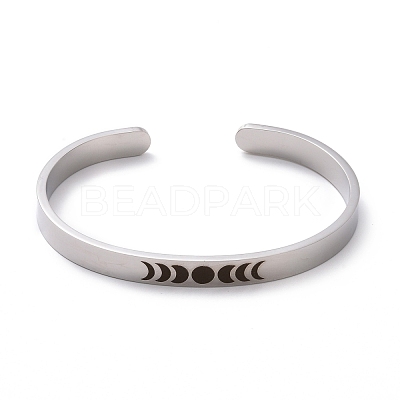 Non-Tarnish 304 Stainless Steel Moon Phase Open Cuff Bangle for Men Women BJEW-H551-01P-1