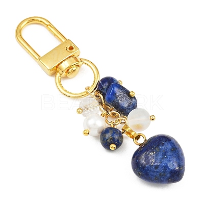 3Pcs Natural Lapis Lazuli & Rose Quartz & Amethyst Heart Pendant Decorations HJEW-JM04150-1