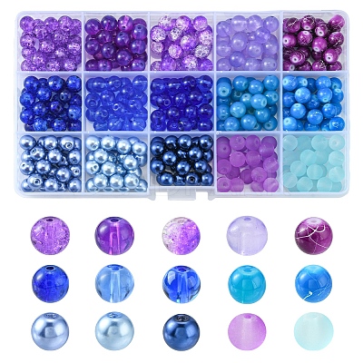 375Pcs 15 Style Spray Painted & Baking Paint & Drawbench & Translucent Glass Beads GLAA-FS0001-36-1