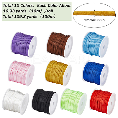 10 Rolls 10 Colors Nylon Satin Rattail Cords NWIR-SC0001-09-1