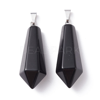 Natural Black Obsidian Pointed Pendants G-I314-02P-06-1