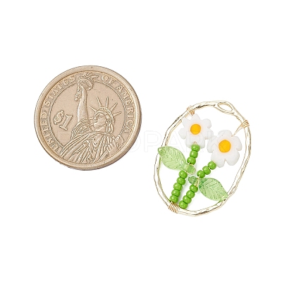 6Pcs 6 Colors Glass Seed Beaded & Handmade Millefiori Glass Pendants PALLOY-MZ00901-1