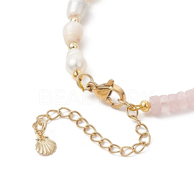 Natural Rose Quartz & Cultured Freshwater Pearl Beaded Bracelets for Women BJEW-JB13249-03-1
