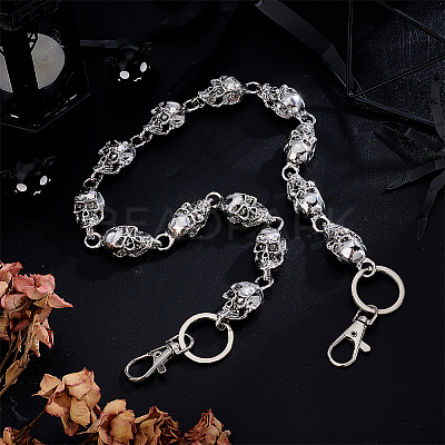 Skull Zinc Alloy Link Chain Belts AJEW-WH0070-24AS-1