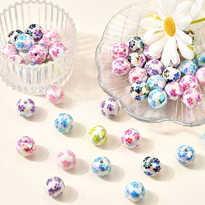 50Pcs AB Color Printed Opaque Acrylic Beads OACR-CJ0002-27-1