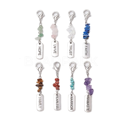 8Pcs 8 Styles Alloy Rectangle with Inspirational Word Pendant Decoration HJEW-JM02376-1