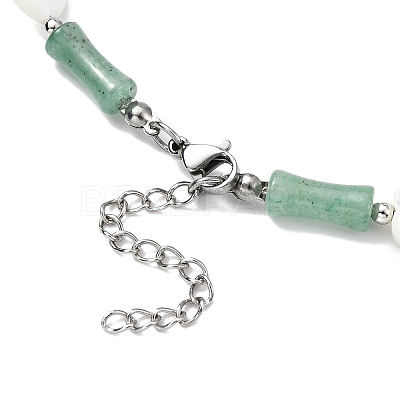 Natural Shell Heart & Green Aventurine Bamboo Beaded Necklace NJEW-TA00123-1