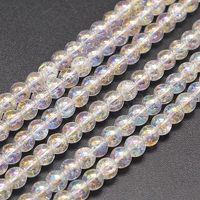 Electroplate Crackle Glass Round Bead Strands X-EGLA-J067-8mm-AB01-1