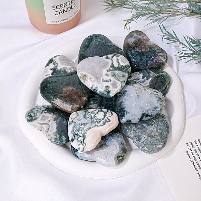 Natural Moss Agate Healing Heart Figurines PW-WG85358-01-1