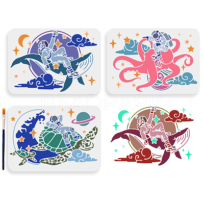 1 Set Sea Animals PET Hollow Out Drawing Painting Stencils DIY-MA0004-85-1