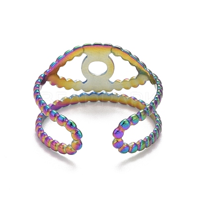 Rainbow Color Ion Plating(IP) 304 Stainless Steel Evil Eye Open Cuff Ring for Women RJEW-A005-29MC-1