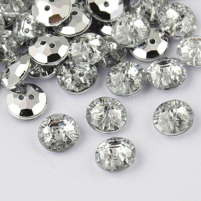 2-Hole Taiwan Acrylic Rhinestone Flat Round Buttons BUTT-F015-10mm-02-1