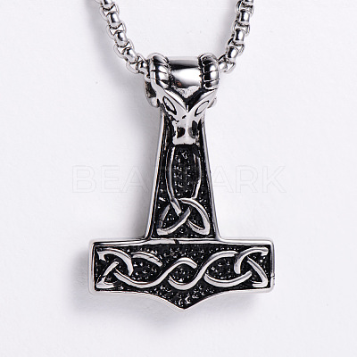 304 Stainless Steel Gothic Hammer Pendant Necklaces for Men SG5429-1