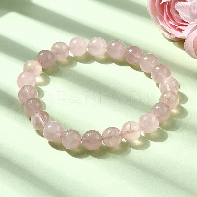 Grade A Natural Rose Quartz Round Beads Stretch Bracelets for Women BJEW-L712-B02-8mm-1