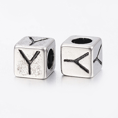 304 Stainless Steel Large Hole Letter European Beads LS-STAS-H428-01AS-Y-1