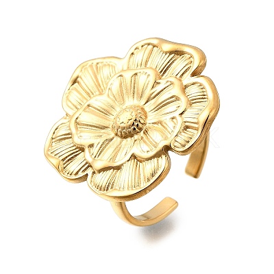 Flower 304 Stainless Steel Adjustable Cuff Rings for Women RJEW-M103-04B-G-1