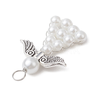 Pearlized Glass Pearl Bead Pendants PALLOY-JF03206-01-1