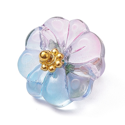 Transparent Glass Flower with Acrylic Leaf Pendants PALLOY-JF02260-1