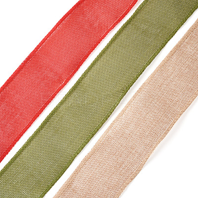 3 Rolls 3 Colors Polyester Imitation Linen Wrapping Ribbon OCOR-YS0001-02A-1