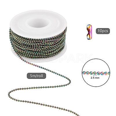 5M Rainbow Color 304 Stainless Steel Ball Chains STAS-SZ0002-22B-1