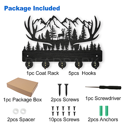 Wood & Iron Wall Mounted Hangers HJEW-WH0055-029-1