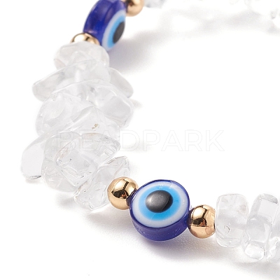 Natural Quartz Crystal Chips & Resin Evil Eye Braided Bead Bracelet BJEW-JB08495-06-1