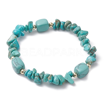 Synthetic Turquoise Chip & Cuboid Beaded Stretch Bracelets for Women BJEW-JB10808-06-1