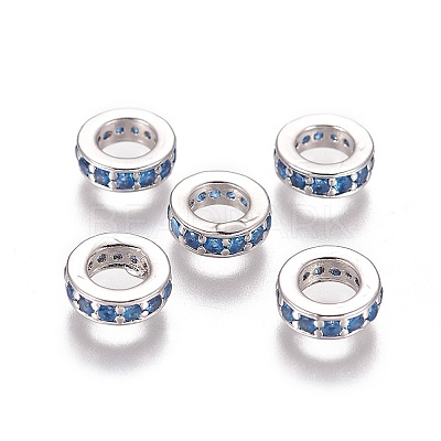 Brass Cubic Zirconia European Beads KK-E772-02A-P-1