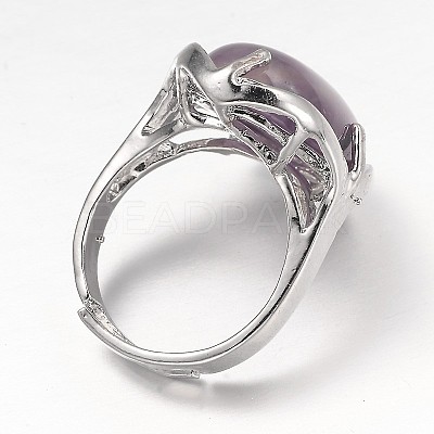 Adjustable Oval Gemstone Wide Band Rings RJEW-L062-01G-1