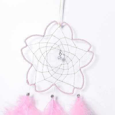 Handmade Flower Woven Net/Web with Feather Wall Hanging Decoration LS-HJEW-A001-03A-1