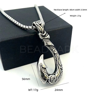 Vintage Style 304 Stainless Steel Fish Hook Pendant Necklaces for Men Women Jewelry NL8016-1