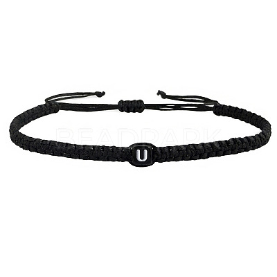 Adjustable Handmade Woven Waxed Polyester Cord Braided Bracelets with Acrylic Letter Beads OI4298-21-1
