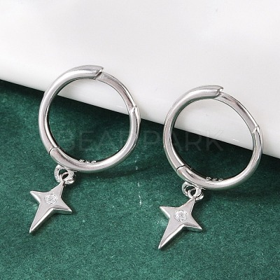 Star 925 Sterling Silver Micro Pave Clear Cubic Zirconia Hoop Earrings for Women EJEW-G427-03P-1
