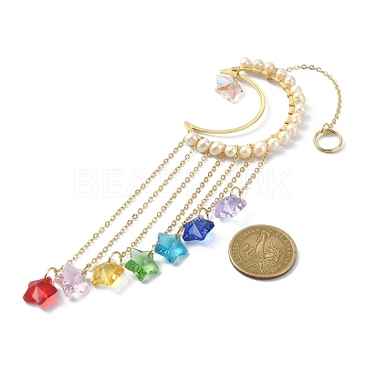 Wire Wrapped Natural Pearl Pendant Decorations HJEW-JM01256-01-1