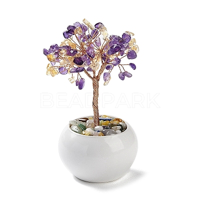 Natural Yellow Quartz & Amethyst Chips Tree Decorations DJEW-M012-01B-1