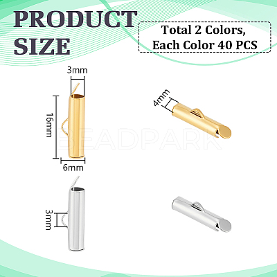 80Pcs 2 Colors 304 Stainless Steel Slide On End Clasp Tubes STAS-UN0060-23-1