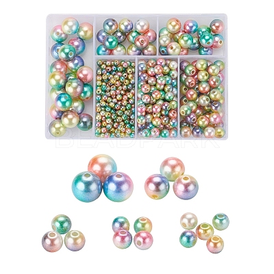 497Pcs 5 Style Rainbow ABS Plastic Imitation Pearl Beads OACR-YW0001-07B-1
