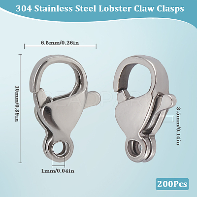 304 Stainless Steel Lobster Claw Clasps STAS-SP0001-73A-1