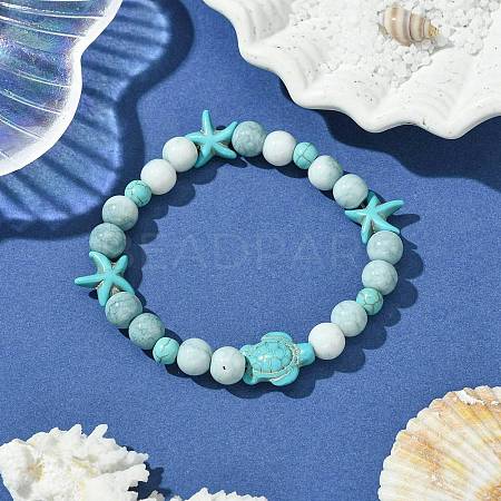 Synthetic Turquoise Beaded Stretch Bracelets for Women BJEW-TA00574-01-1