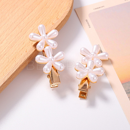 Double Flower Resin Imitation Pearl Alligator Hair Clips OHAR-PW0007-06B-1