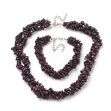 Natural Garnet Beaded Necklaces and Bracelets SJEW-Q034-02-1