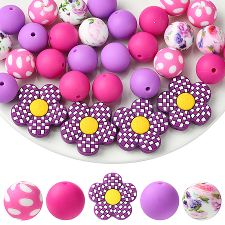 30Pcs 5 Styles Silicone Focal Beads SIL-YW0002-21E-1